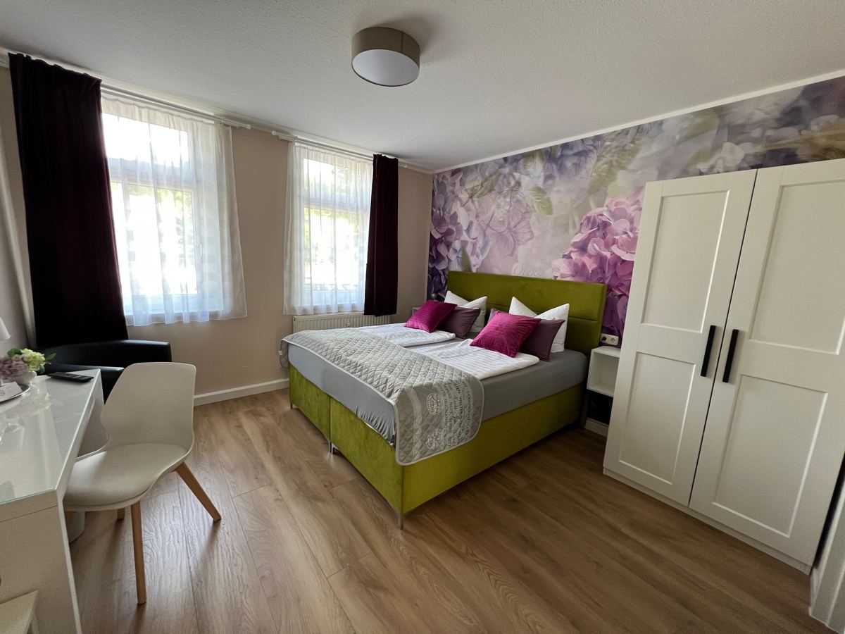 Standard double room with mural and wardrobe